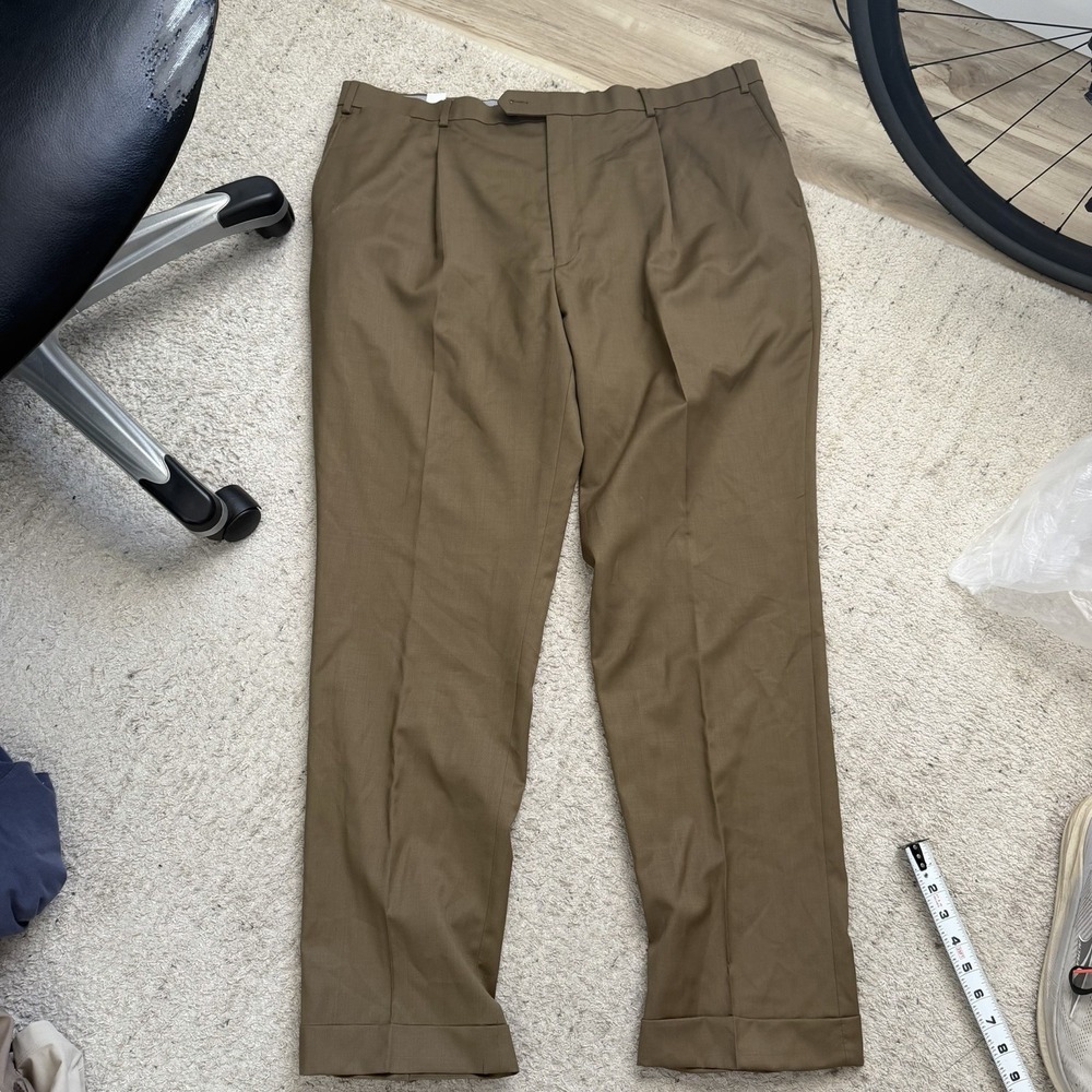 Hart Schaffner Marx Wool Pleated Dress Pants Brown Straight Leg Men's 42R